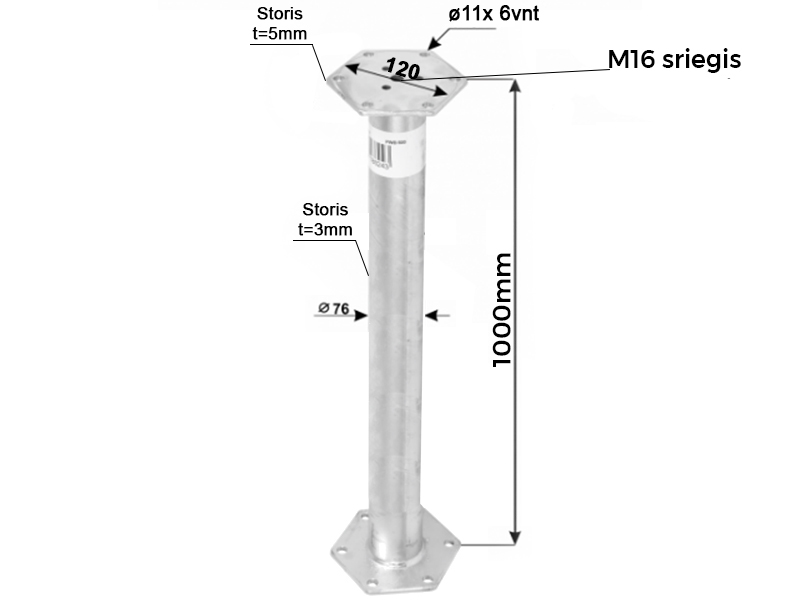 Polių prailginimas 76x1000x3mm M16 HDG